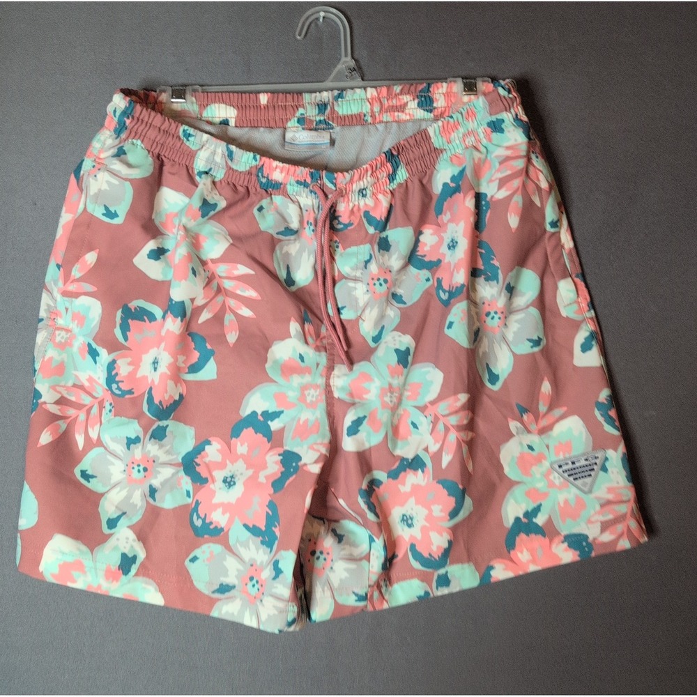Columbia PFG Floral Board Shorts Pink Teal Tropical Swim Trunks Medium